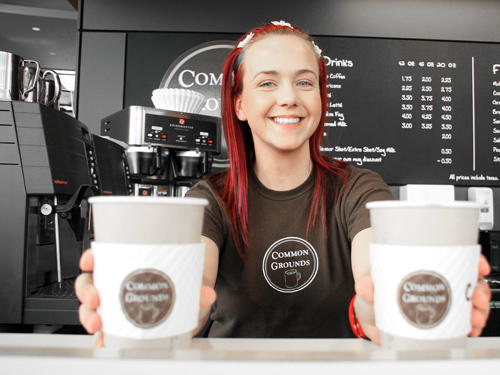 Abbey serves coffees at the Common Grounds coffee shop at Thompson Rivers University
