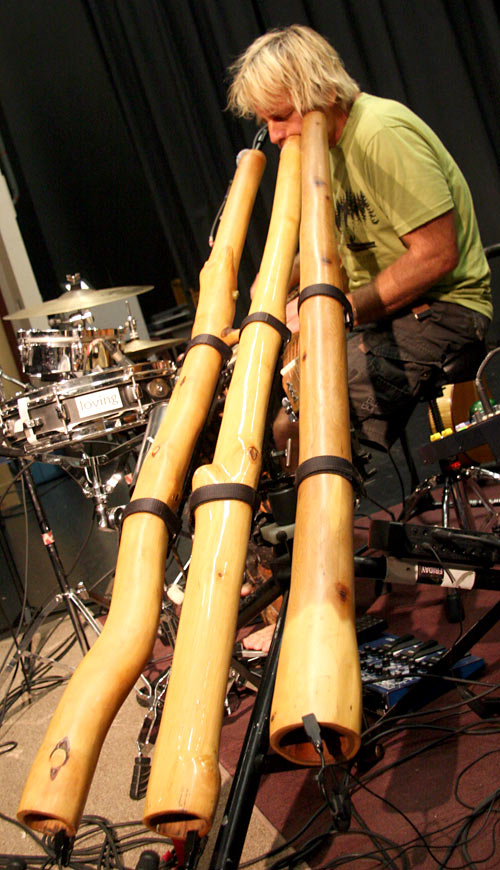 Shane Philip plays the didgeridoo, a wind instrument developed by Indigenous Australians of northern Australia at least 1,500 years ago (thanks Wikipedia).