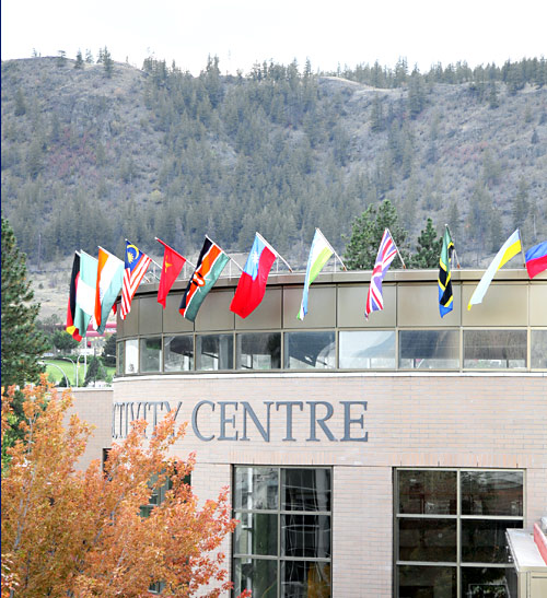 Perched atop the Campus Activity are flags from the more more than 70 countries represented at TRU this Fall.  This semester there are 1,460 International students — the most ever — and accounting for a 2 % increase in student enrolments.