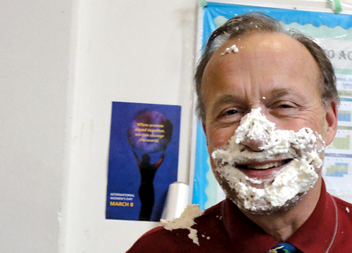 Pie on Rick Browning's face.