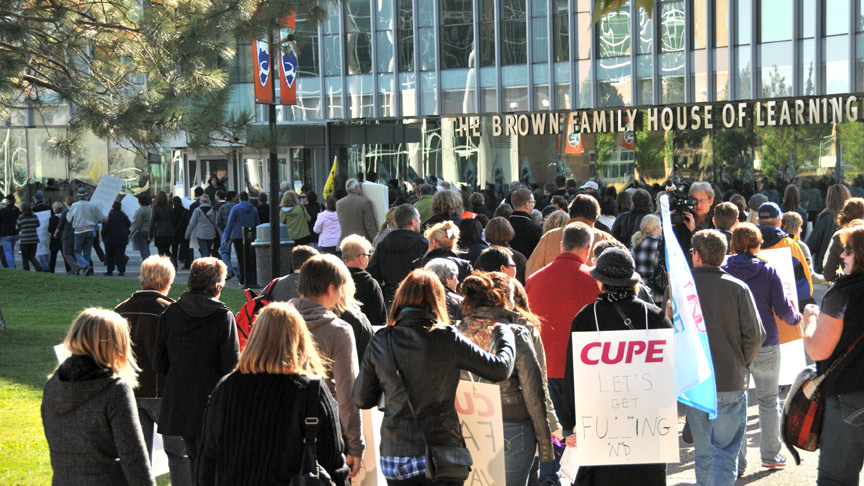 CUPE 7849 support staff and supporters during a rally on the Kamloops campus on Oct. 4, 2012