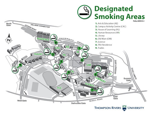 Smoking on campus is now limited to designated smoking areas only.