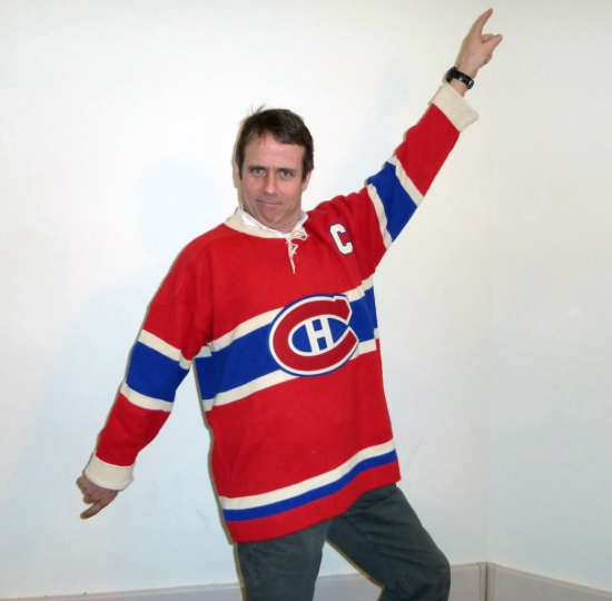 Environmental Programs and Research Coordinator, James Gordon, shows off his hockey sweater in preparation for the big hockey sweater contest.