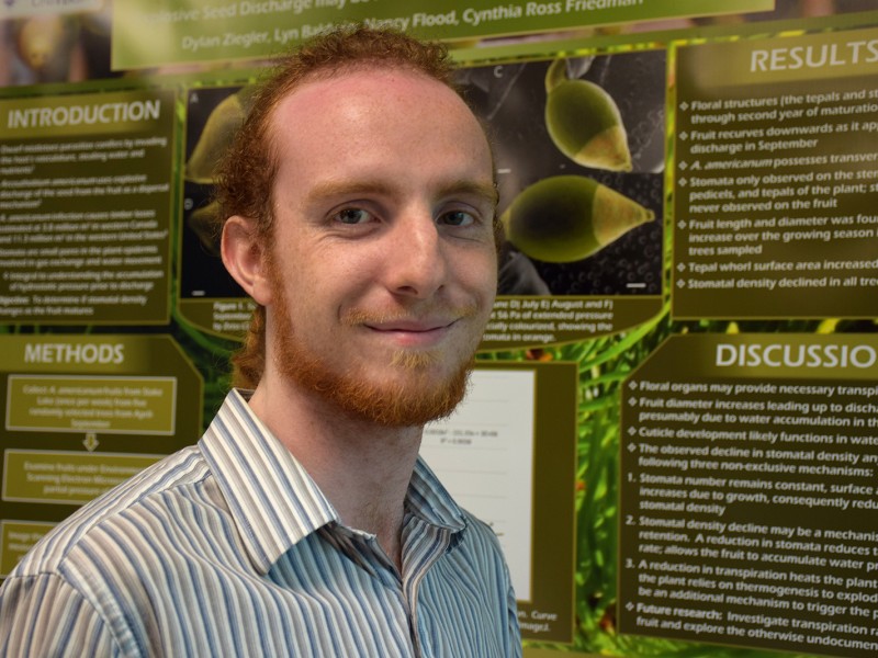 Biology student Dylan Ziegler was invited to showcase his research poster at the Canadian Botanical Association conference held at the University of Victoria.