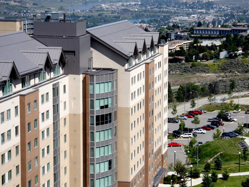 TRU Residence and Conference Centre with part of Kamloops in the background.