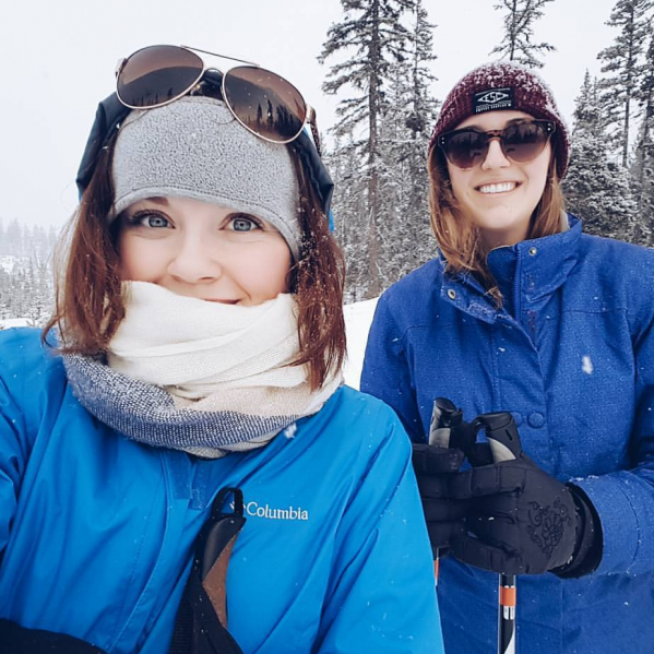 Briana snow shoeing with her best friend, Margaret Elliot.