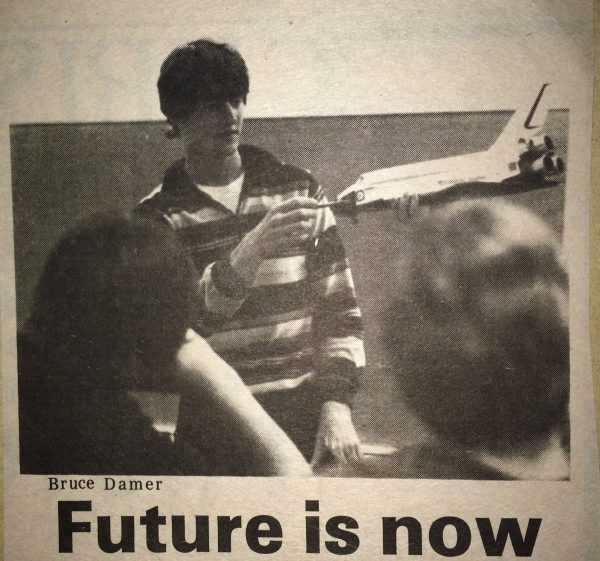 A 19-year-old Damer presenting his early ideas in Kamloops in the 1980s.
