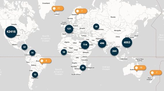 screenshot of a map showing where TRU alumni live