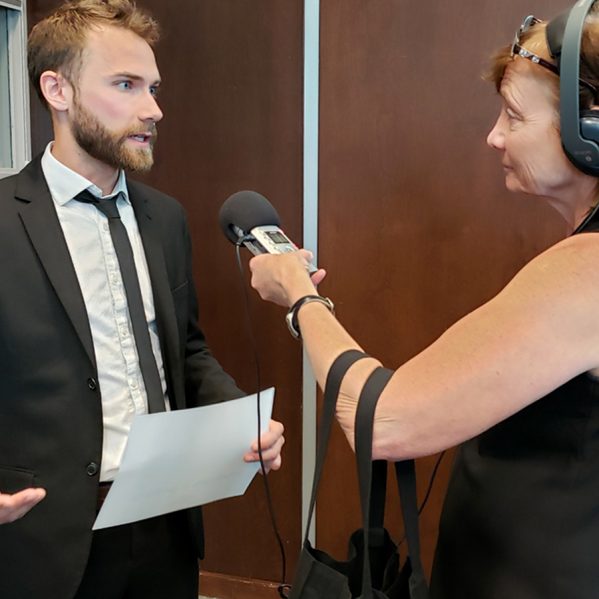 adam zelmer, msc, is interviewed after winning the 2019 3mt by