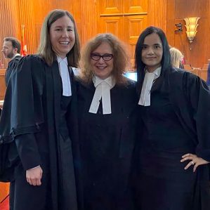 The legal team of Meaghan McMahon, Anita Szigeti and Ruby Dhand in the Supreme Court of Canada.