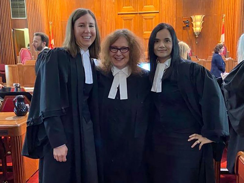 The legal team of Meaghan McMahon, Anita Szigeti and Ruby Dhand in the Supreme Court of Canada.