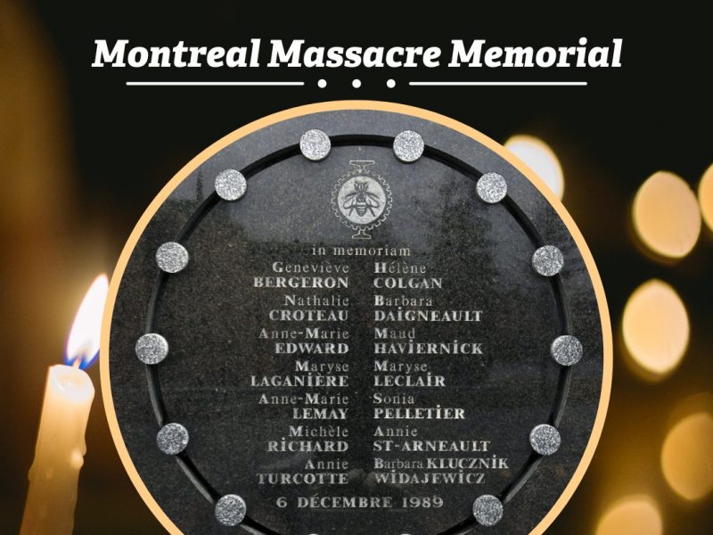 picture of memorial plaque with the names of the women that were murdered in the 1989 Montreal Massacre.