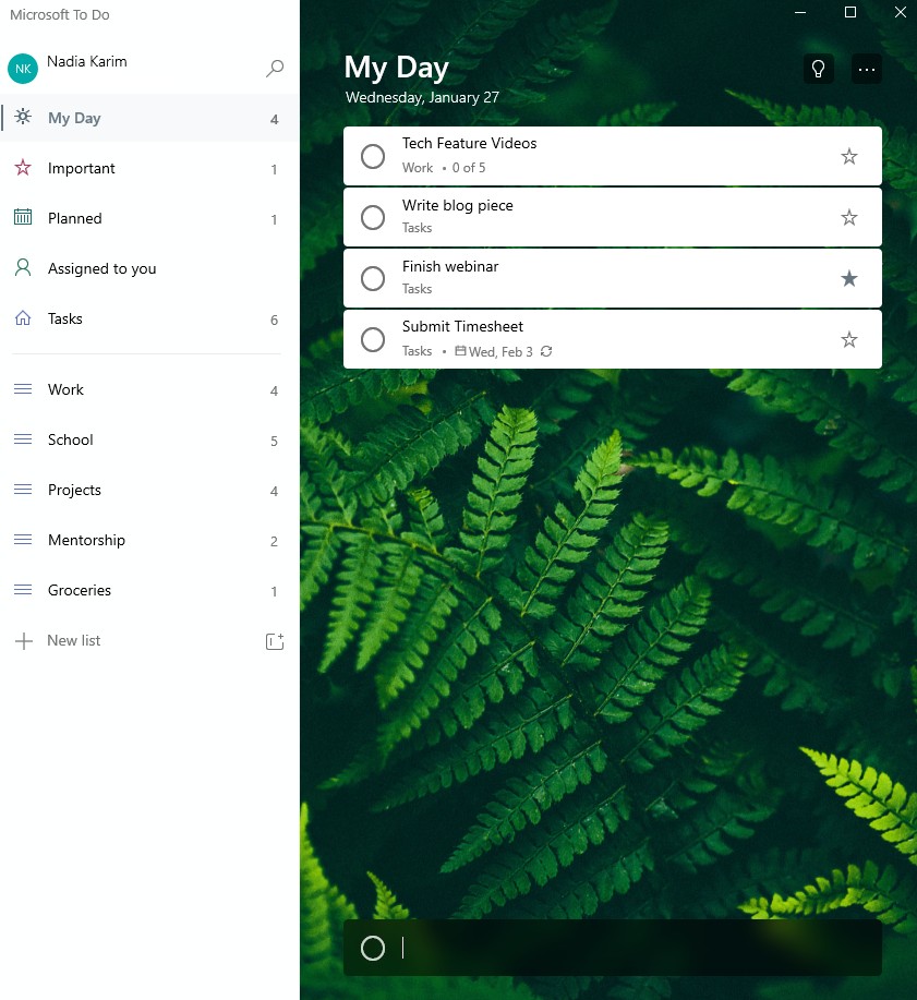 Screenshot of "My Day" list within the Microsoft To Do app.