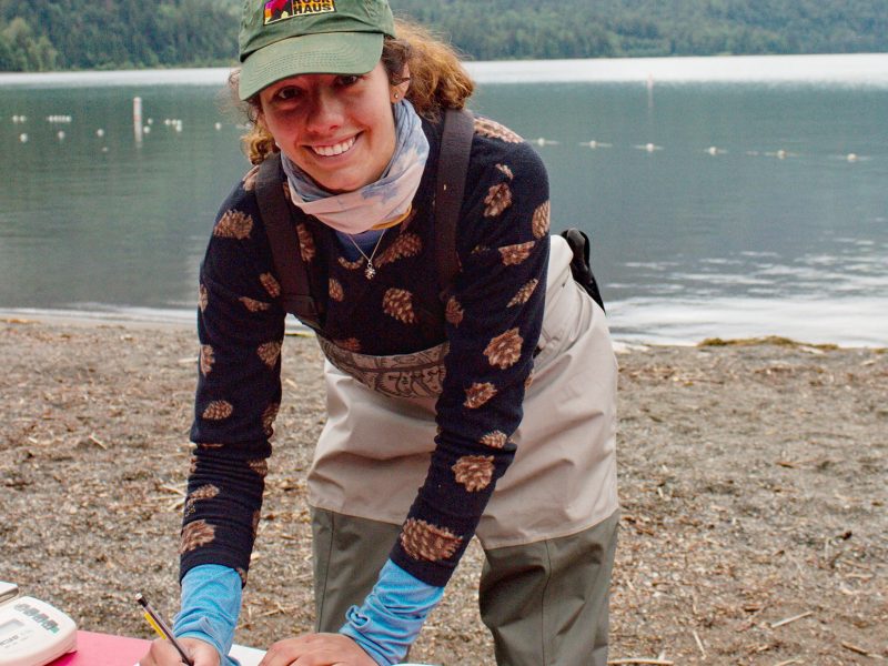 Wendy Margett, MScES, at studying the invasive smallmouth bass at BC's Cultus Lake.