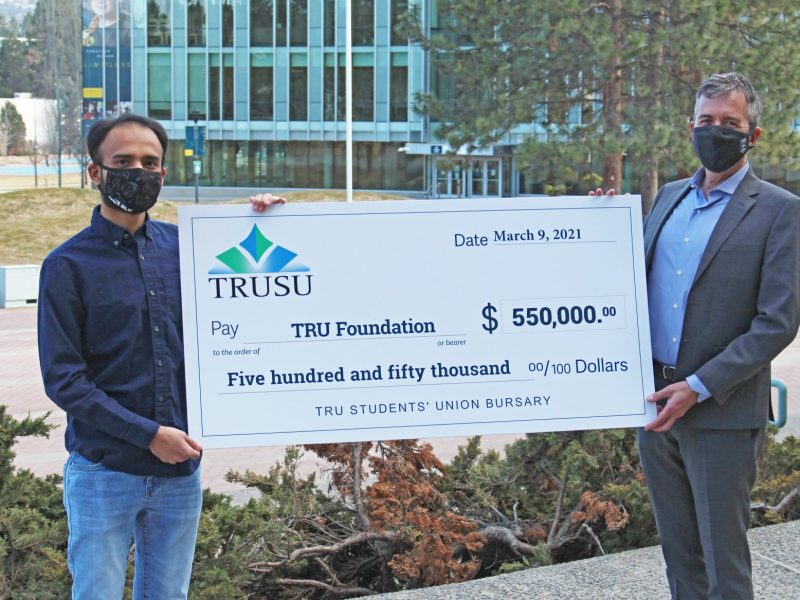 TRUSU Vice President Services Dipak Parmar and TRU Vice President University Relations Brian Daly.