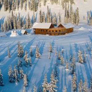 Drone image of Mustang Powder Lodge