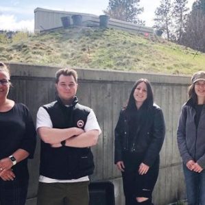 Innovate Today for a Better Tomorrow project team in front of the HL green roof. From left to right: Amie Schellenberg, Crystal Schock, Corbin Guenther, Amaia Zearra, Sandra Jasinoski, and Hossein Banitabaei. Missing from the photo are Dale Parkes and Warren Asuchak.