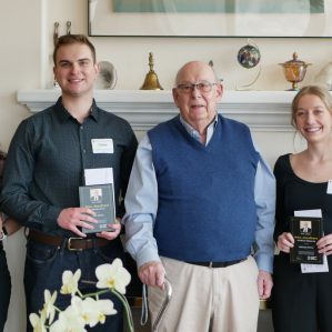 Recipients of the 2024 Ken Lepin Prize of Excellence at the home of donor, Ken Lepin. Left to right: Supreeta Ranchod, Casey Hopper, Ken Lepin, Mikhayla Maurer, Kirsten Zubak.