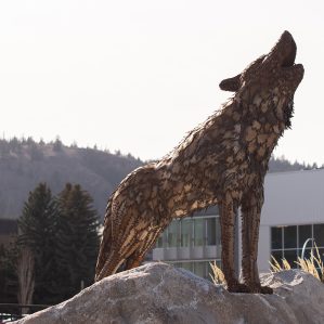 Sculpture of wolf howling, TRU campus