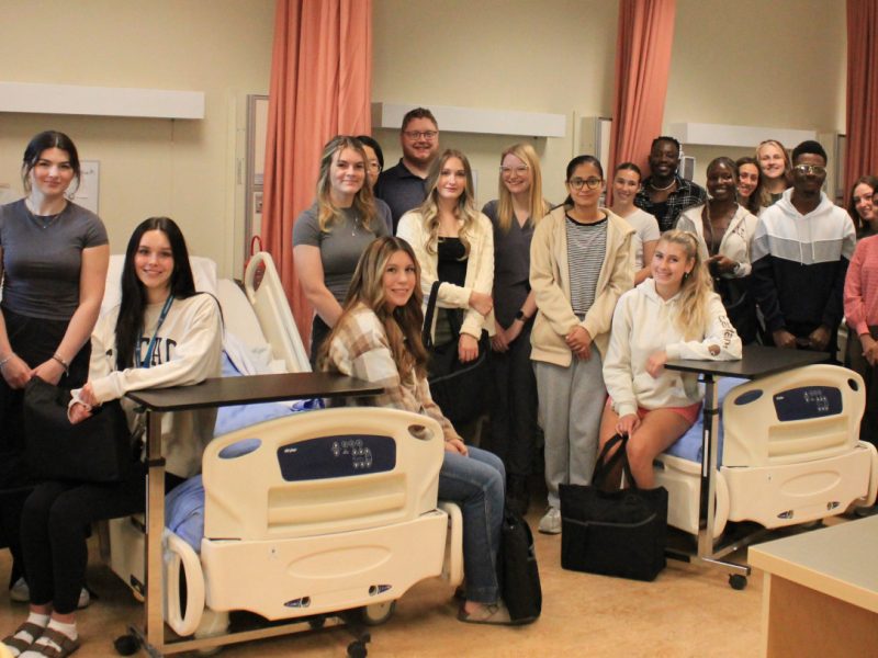 Nursing students in Williams Lake receiving lab kits on their first day.