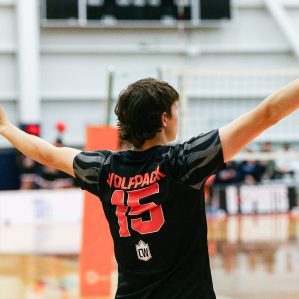Owyn McInnis, WolfPack volleyball, October 2023. Photo by John Hill.