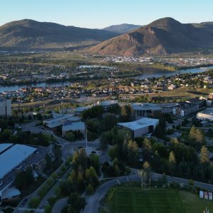 TRU campus aerial looking northeast at Mt. Peter and Paul.