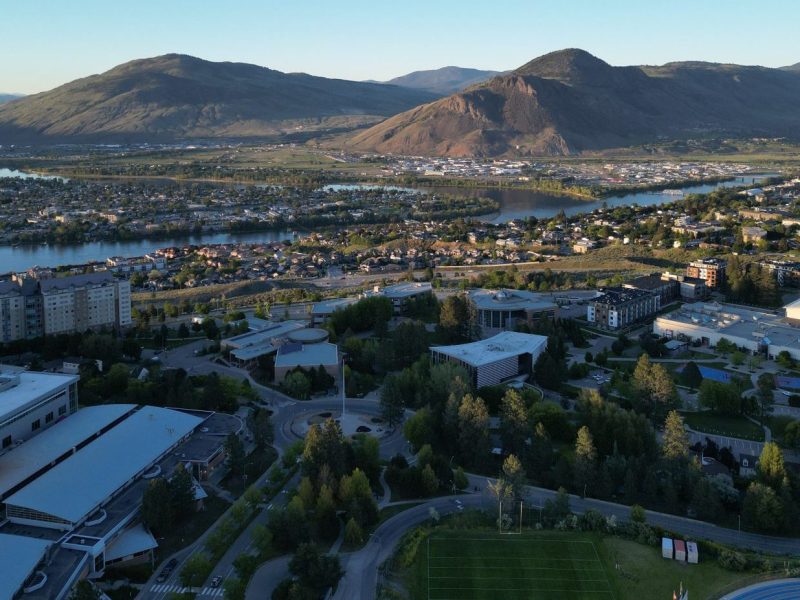 TRU campus aerial looking northeast at Mt. Peter and Paul.