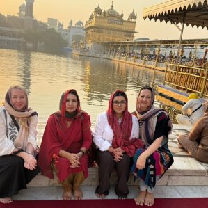 Dr. Tanya Pawliuk, Mrs. Mini Kaur Ghumman, Ms. Sabreet Kaur Ghumman, and Ms. Chelsea Corsi at the Golden Temple in Amritsar, India.